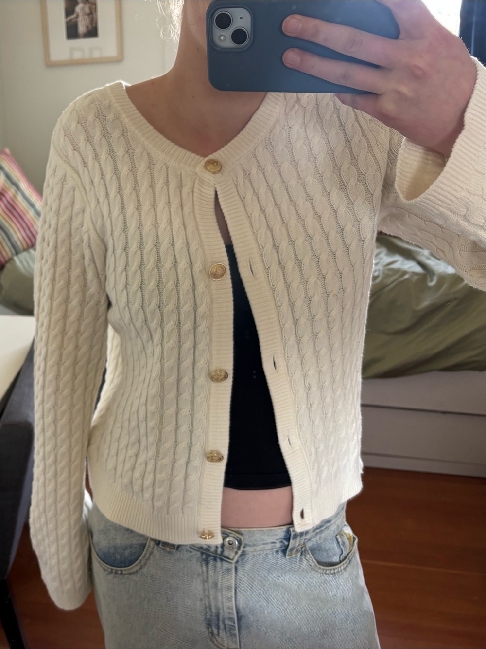 H&M Cream Cable-Knit Cardigan with Gold Buttons